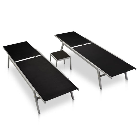 Solsenger 2 Stk Med Bord Stål Og Textilene Svart