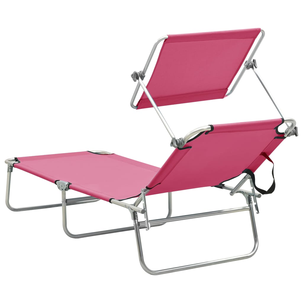 Sammenleggbar Solseng Med Baldakin Rosa Aluminium