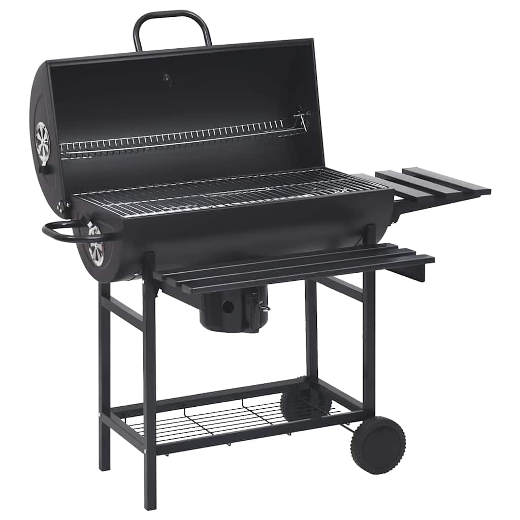 Tønnegrill Med Hjul Og Hyller Svart Stål 115X85X95 Cm