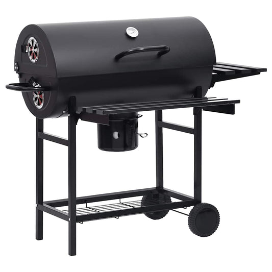 Tønnegrill Med Hjul Og Hyller Svart Stål 115X85X95 Cm