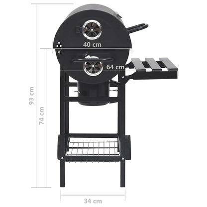 Tønnegrill Med Hjul Og Hyller Svart Stål 115X85X95 Cm
