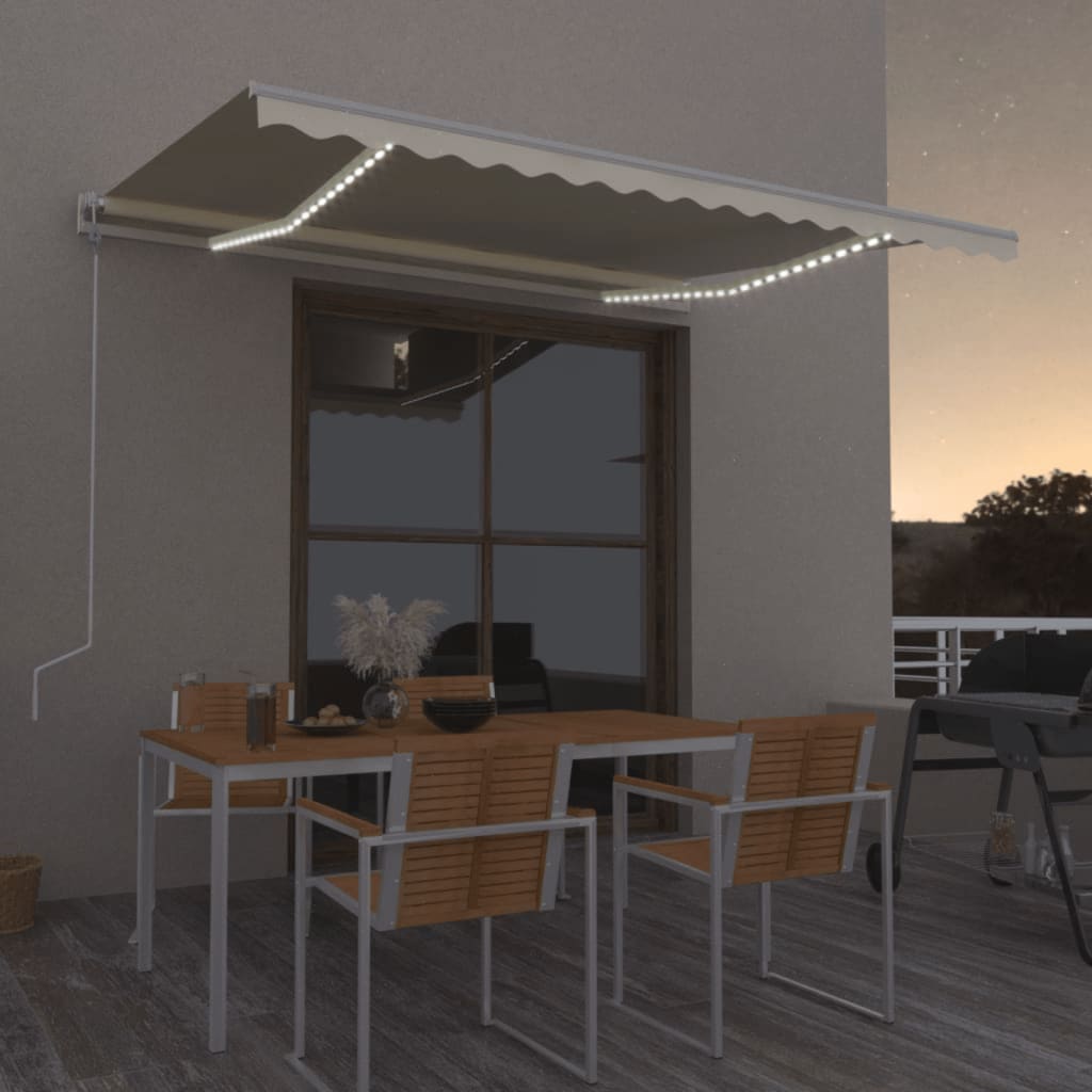 Automatisk Markise Med Vindsensor Og Led 400X350 Cm Kremhvit