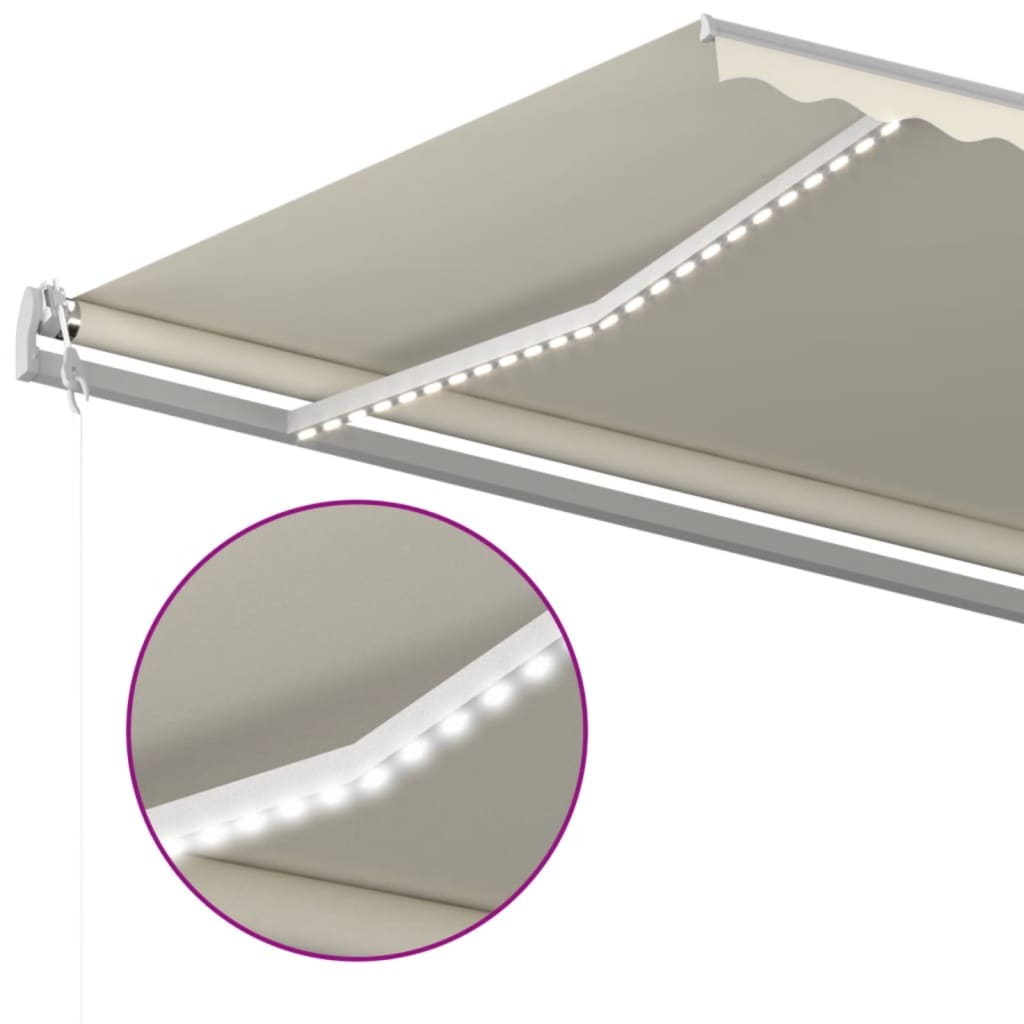 Automatisk Markise Med Vindsensor Og Led 500X350 Cm Kremhvit