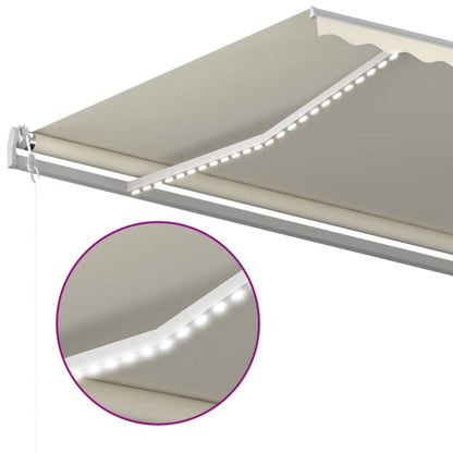 Automatisk Markise Med Vindsensor Og Led 500X350 Cm Kremhvit