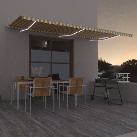Automatisk Markise Med Vindsensor Og Led 600X350 Cm Gul/Hvit