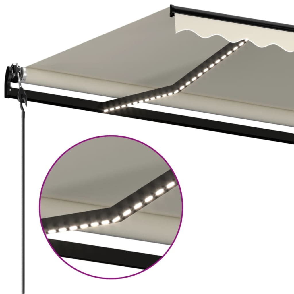 Automatisk Markise Med Vindsensor Og Led 600X350 Cm Kremhvit