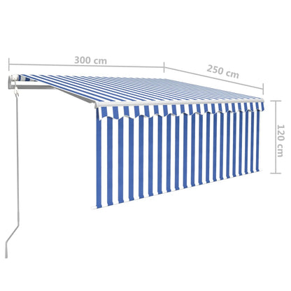 Automatisk Markise Rullegardin Led Vindsensor 3X2,5 M Blå Hvit
