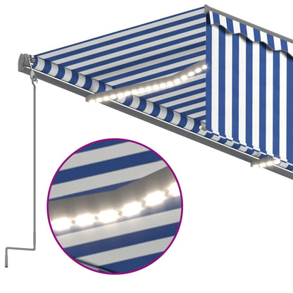Automatisk Markise Rullegardin Led Vindsensor 3,5X2,5M Blå Hvit