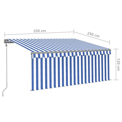 Automatisk Markise Rullegardin Led Vindsensor 3,5X2,5M Blå Hvit