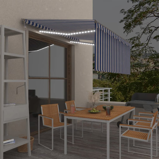 Automatisk Markise Rullegardin Led Vindsensor 3,5X2,5M Blå Hvit