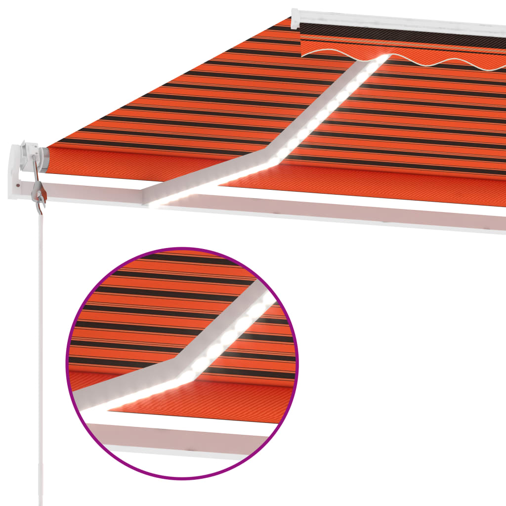 Automatisk Markise Med Led Og Vindsensor 300X250Cm Oransje Brun