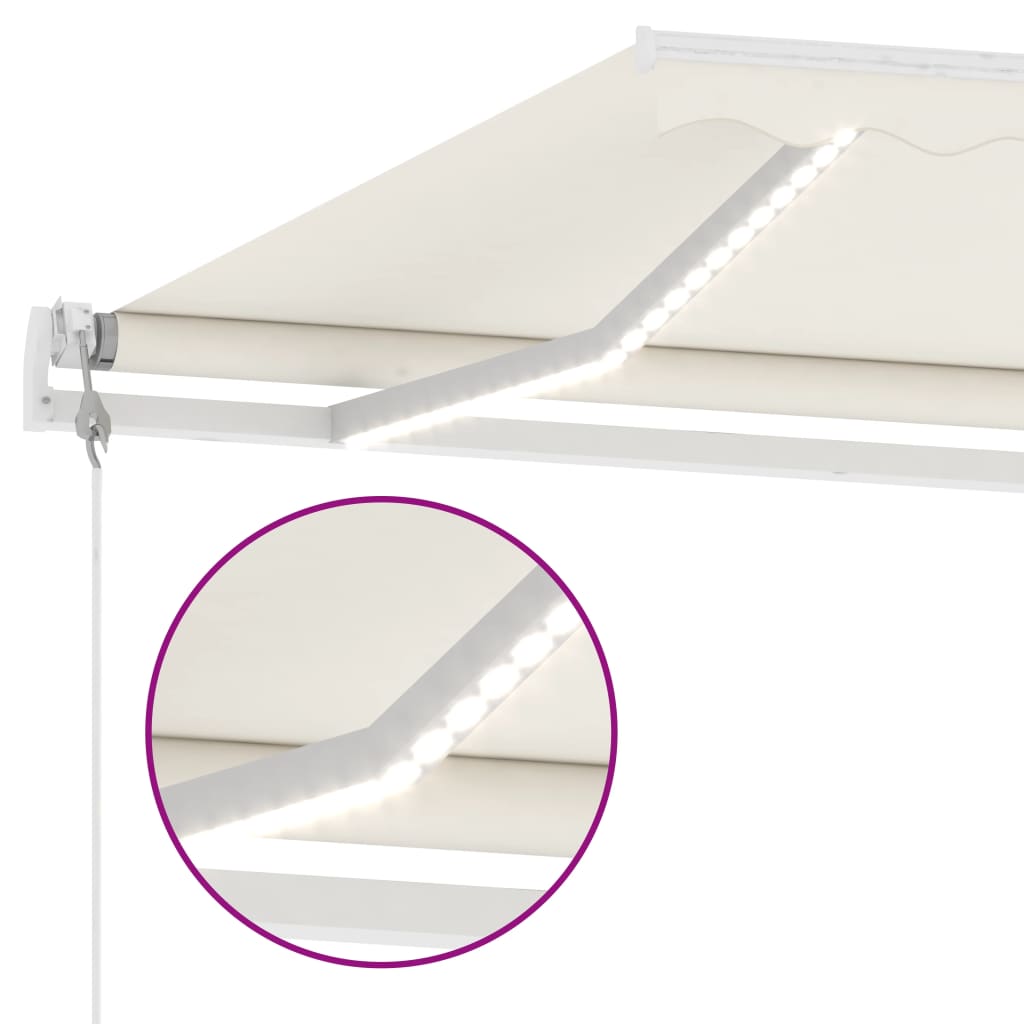 Automatisk Markise Med Vindsensor Og Led 500X300 Cm Kremhvit