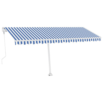 Automatisk Markise Med Vindsensor Og Led 500X350 Cm Blå Og Hvit