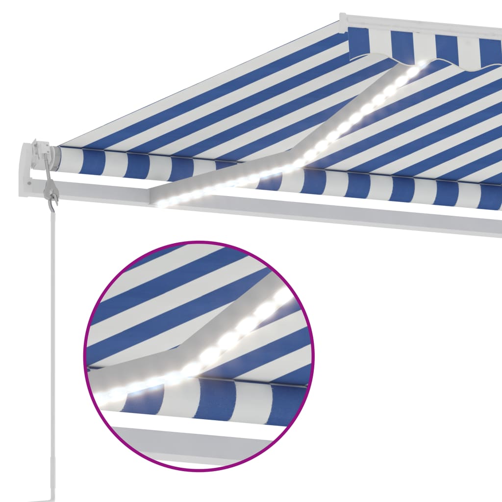 Automatisk Markise Med Vindsensor Og Led 500X350 Cm Blå Og Hvit