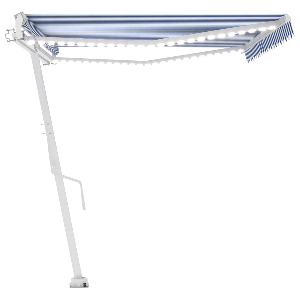 Automatisk Markise Med Vindsensor Og Led 500X350 Cm Blå Og Hvit