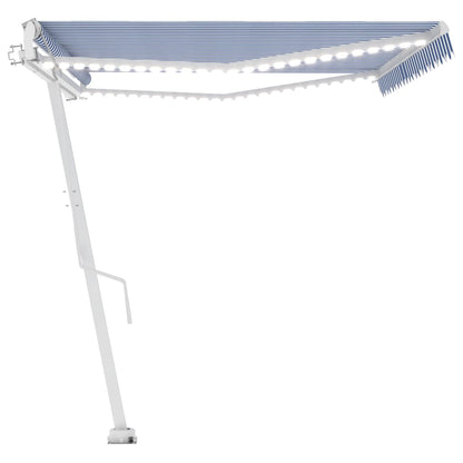 Automatisk Markise Med Vindsensor Og Led 500X350 Cm Blå Og Hvit