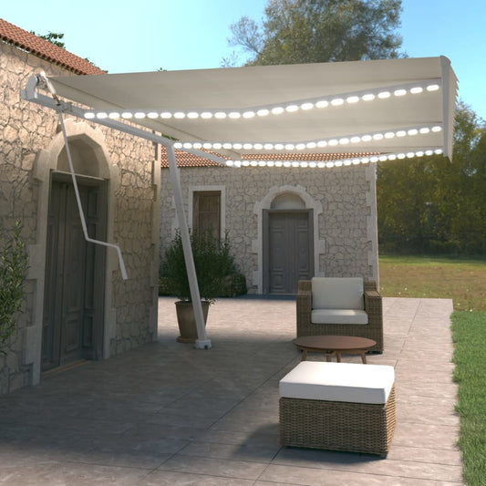 Automatisk Markise Med Vindsensor Og Led 600X350 Cm Kremhvit