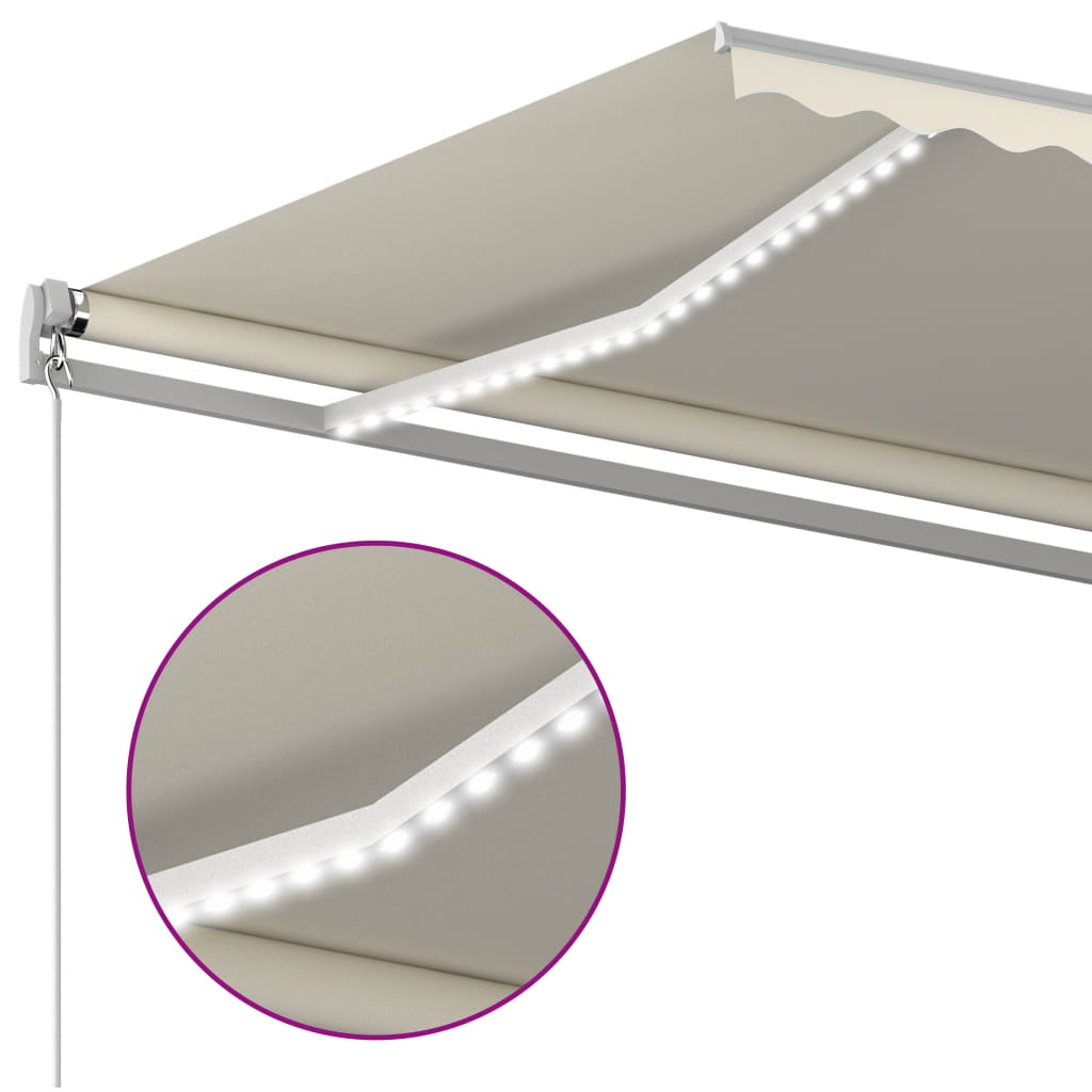 Automatisk Markise Med Vindsensor Og Led 5X3 M Kremhvit