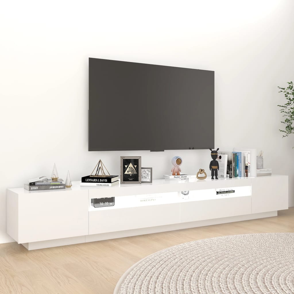 Tv-Benk Med Led-Lys Hvit 260X35X40 Cm
