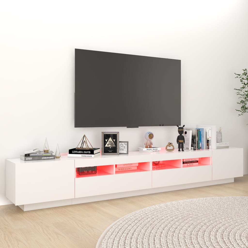 Tv-Benk Med Led-Lys Hvit 260X35X40 Cm