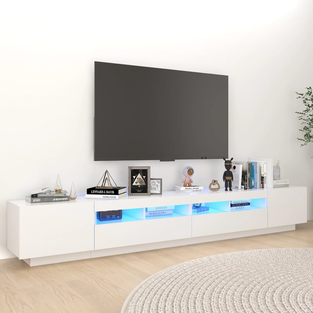 Tv-Benk Med Led-Lys Hvit 260X35X40 Cm