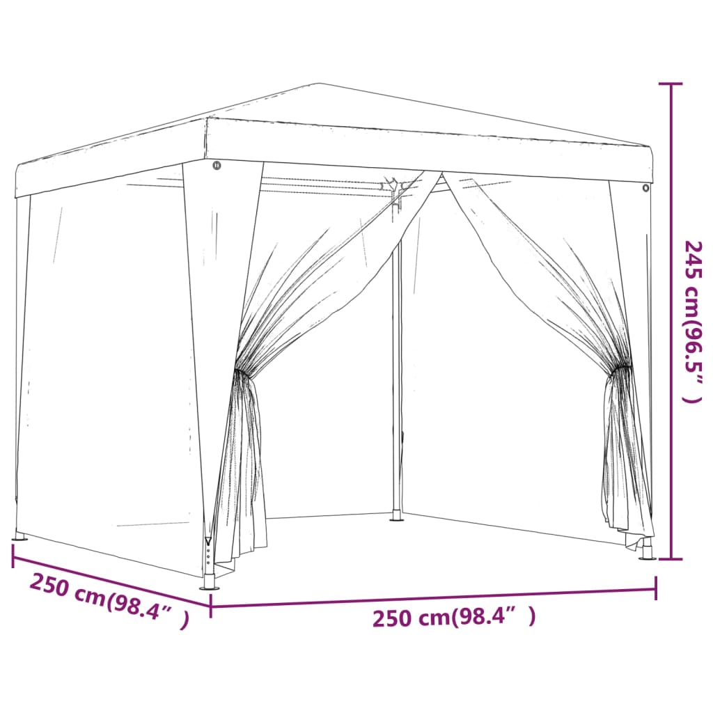 Festtelt Med 4 Sidevegger Av Netting Rød 2,5X2,5 M Hdpe
