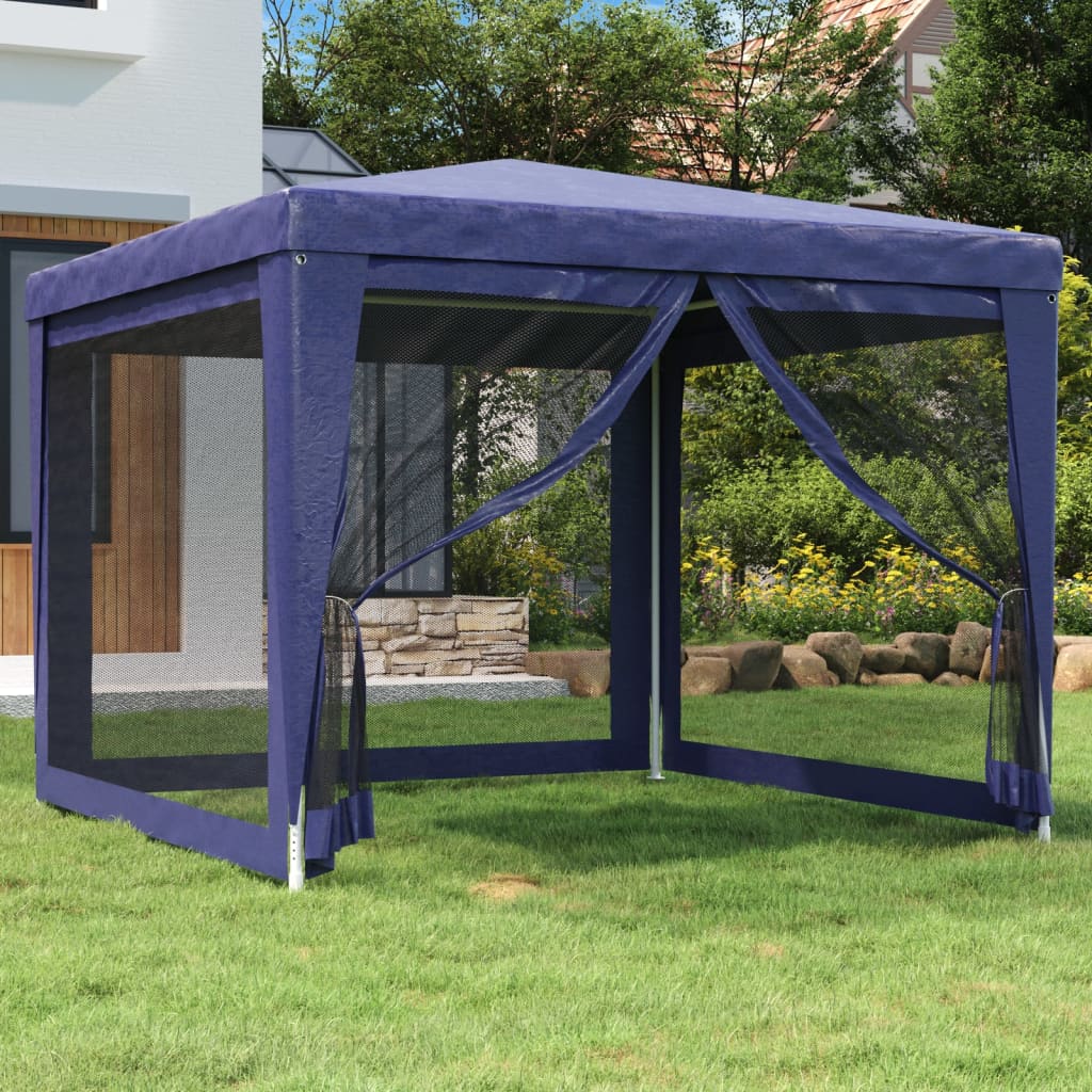 Festtelt Med 4 Sidevegger Av Netting Blå 3X3 M Hdpe