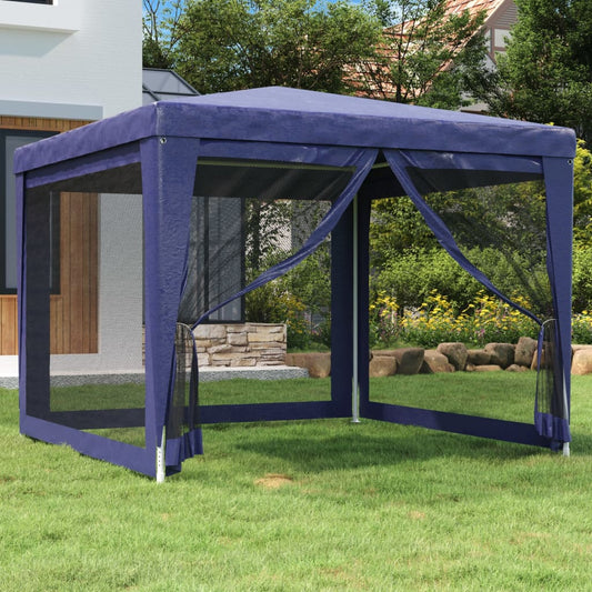 Festtelt Med 4 Sidevegger Av Netting Blå 3X3 M Hdpe