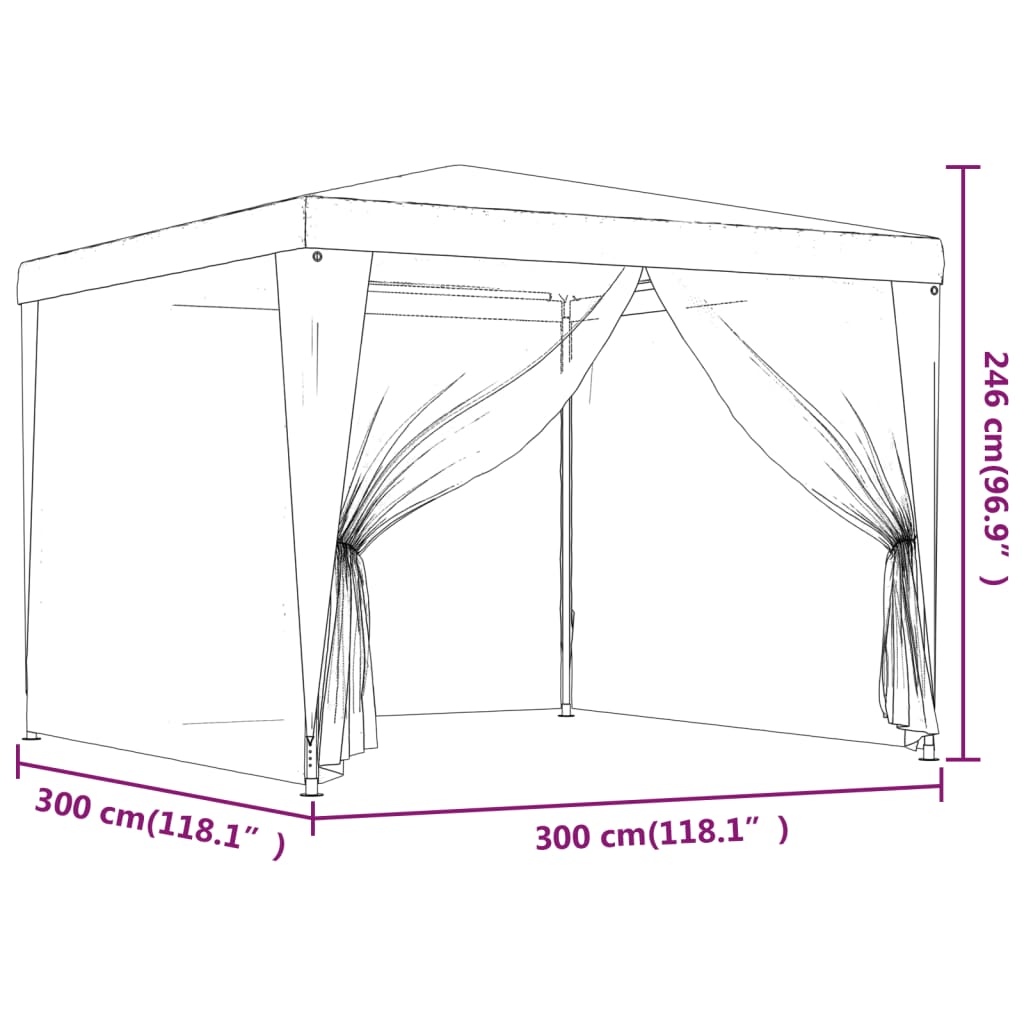 Festtelt Med 4 Sidevegger Av Netting Rød 3X3 M Hdpe