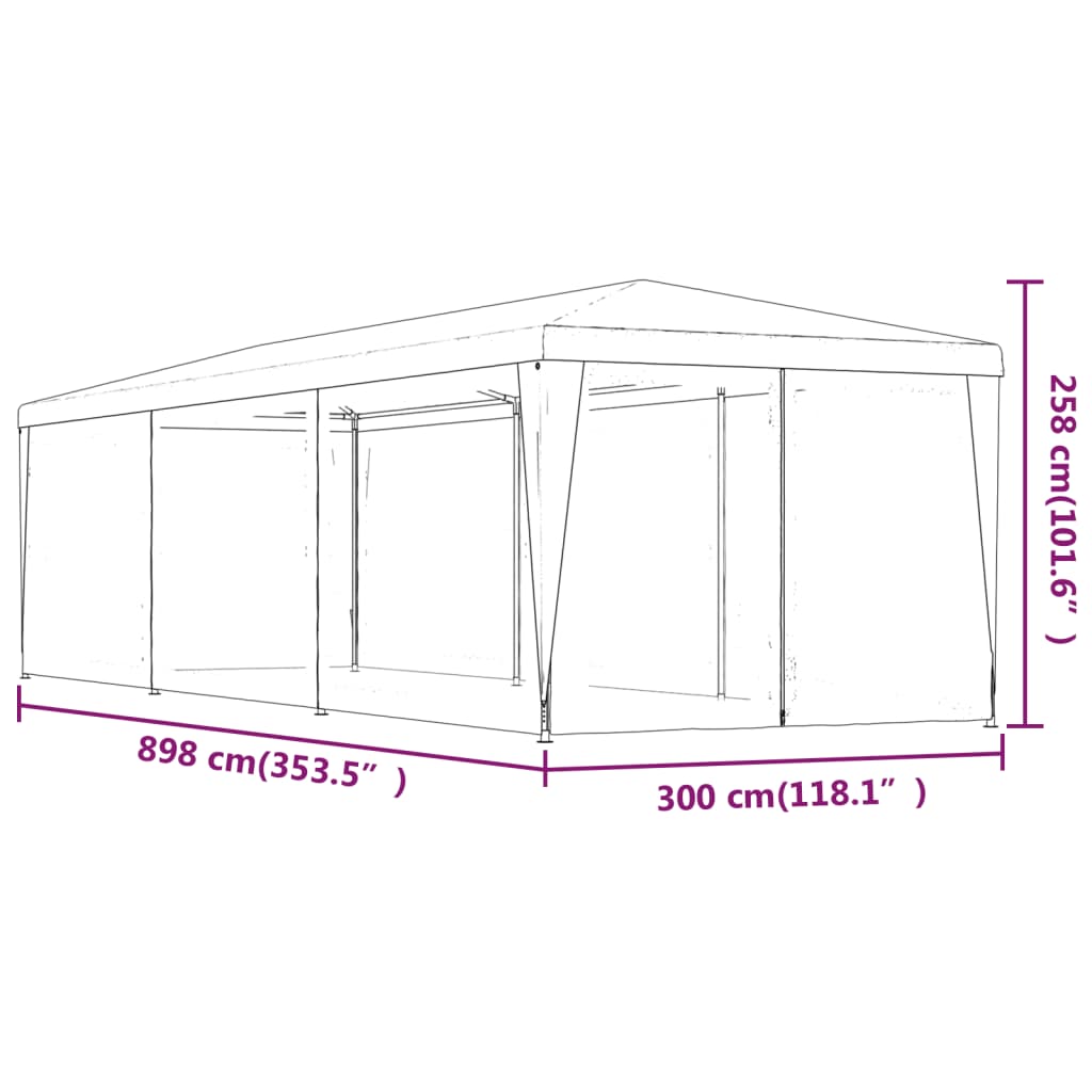 Festtelt Med 8 Sidevegger Av Netting Rød 3X9 M Hdpe