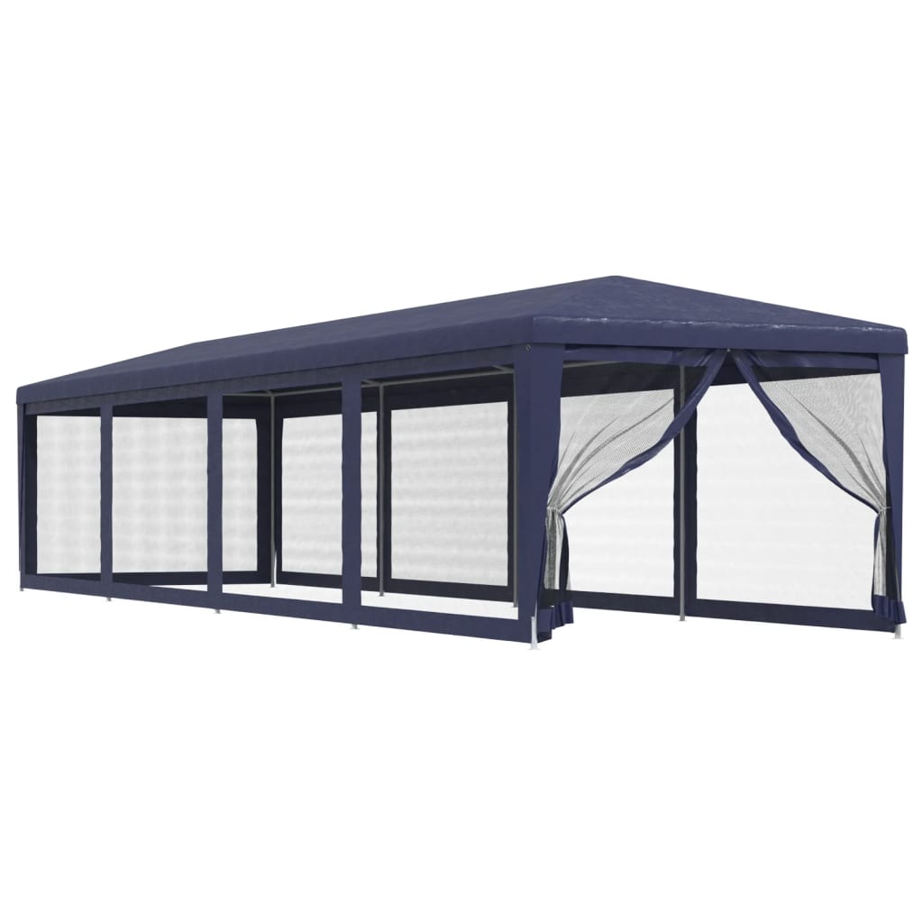 Festtelt Med 10 Sidevegger Av Netting Blå 3X12 M Hdpe