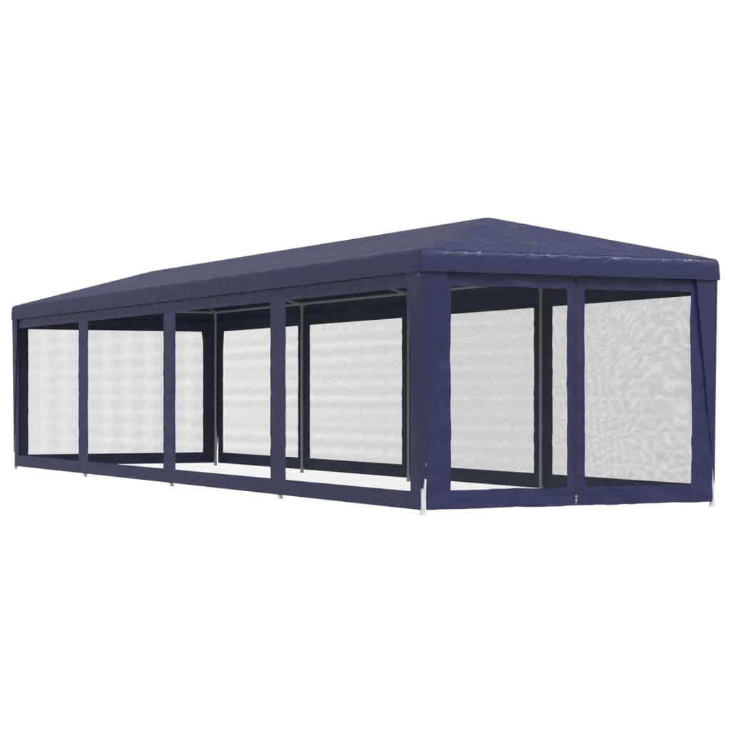 Festtelt Med 10 Sidevegger Av Netting Blå 3X12 M Hdpe