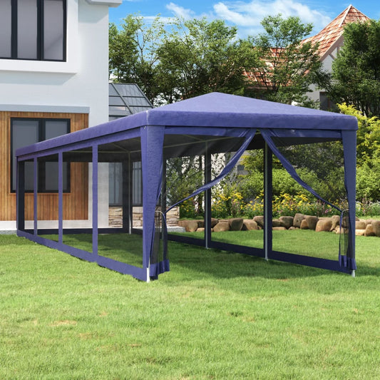 Festtelt Med 10 Sidevegger Av Netting Blå 3X12 M Hdpe