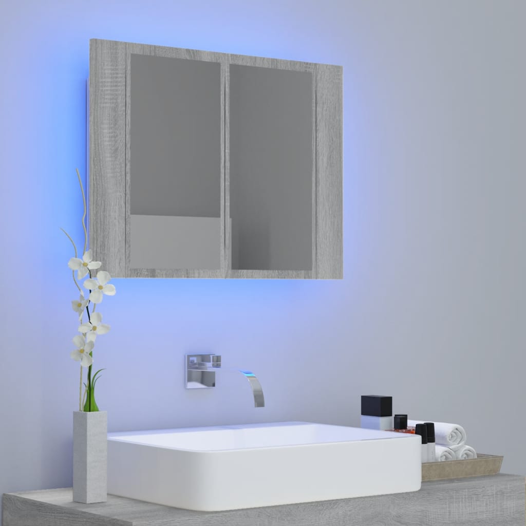 Speilskap Med Led Grå Eik 60X12X45 Cm Konstruert Tre