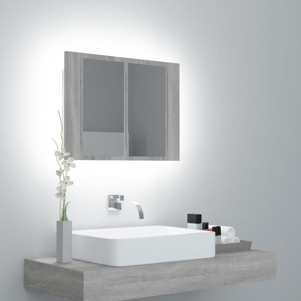 Speilskap Med Led Grå Eik 60X12X45 Cm Konstruert Tre