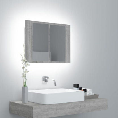 Speilskap Med Led Grå Eik 60X12X45 Cm Konstruert Tre