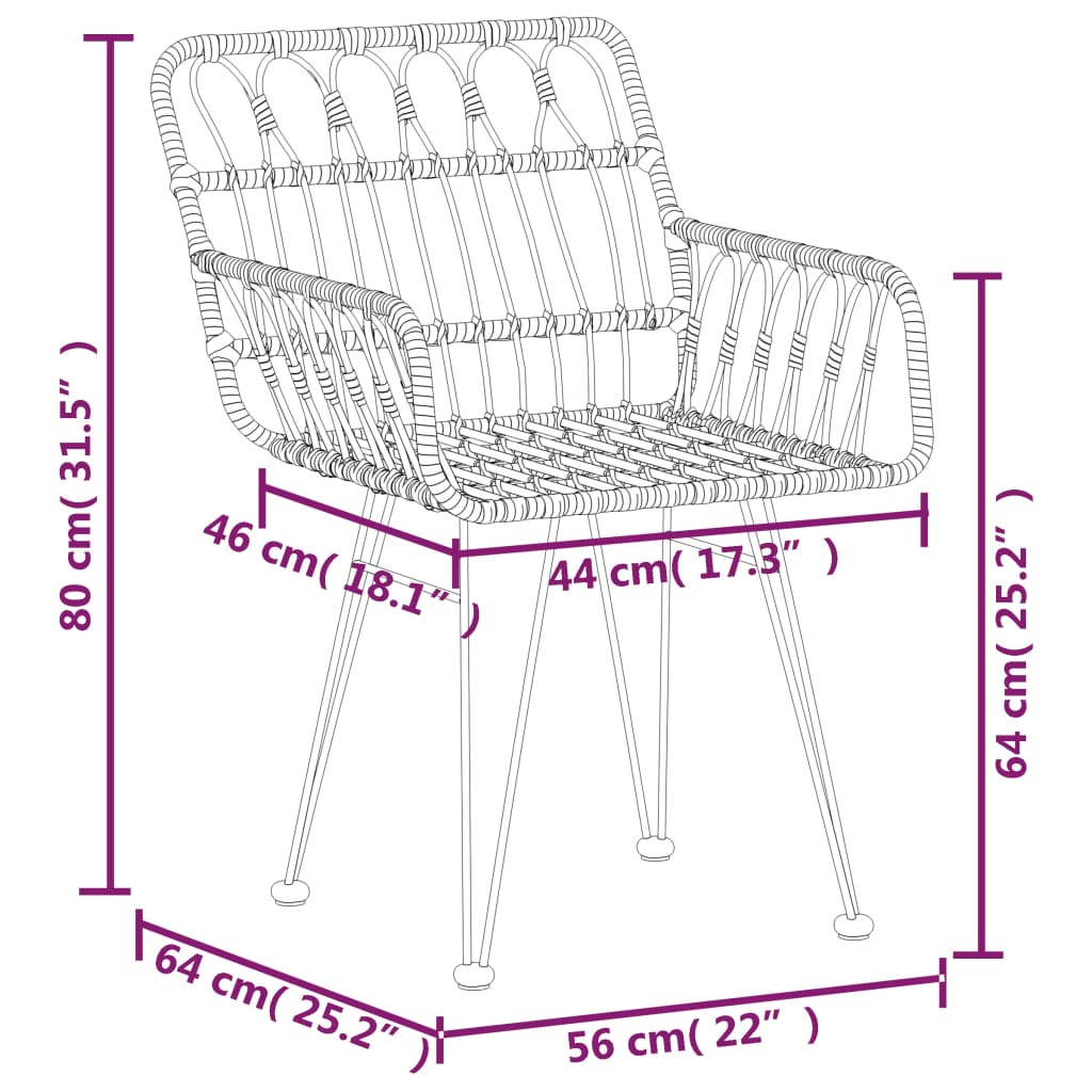 Hagestoler Med Armlener 2 Stk Svart 56X64X80 Cm Pe Rotting