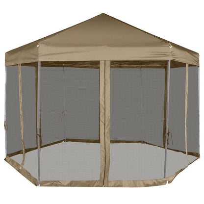 Popup Telt Med Sidevegger Sekskantet 3,6X3,1 M Gråbrun 220G/M²
