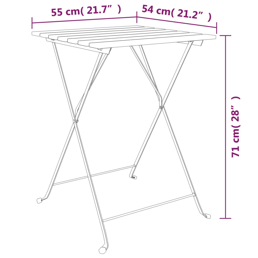 Sammenleggbart Bistrobord 55X54X71 Cm Heltre Teak Og Stål