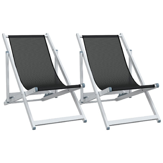 Sammenleggbare Strandstoler 2 Stk Svart Aluminium Og Textilene