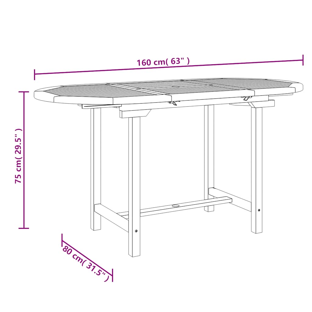 Uttrekkbart Hagebord 110-160X80X75 Cm Heltre Teak