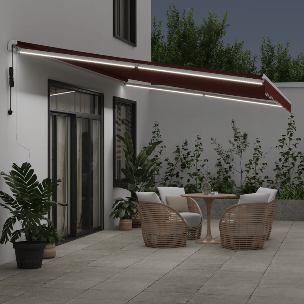 Automatisk Uttrekkbar Markise Med Led Burgunder 600X350 Cm
