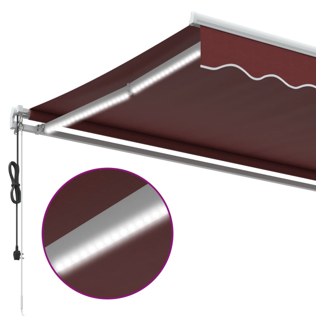 Automatisk Uttrekkbar Markise Med Led Burgunder 600X350 Cm