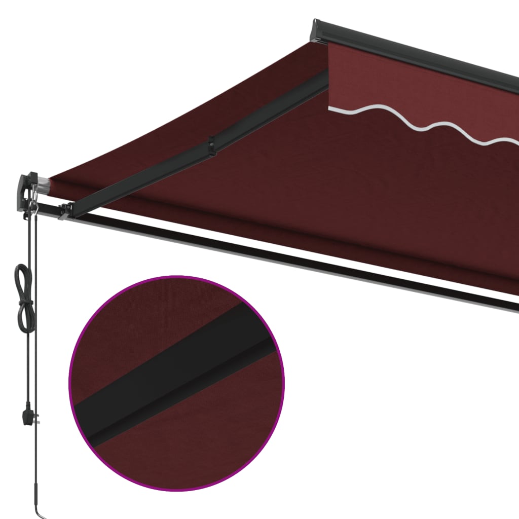 Automatisk Uttrekkbar Markise Med Led Burgunder 450X350 Cm
