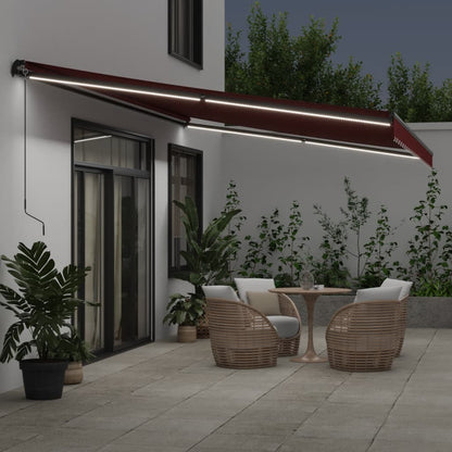 Manuell Uttrekkbar Markise Med Led Burgunder 600X350 Cm