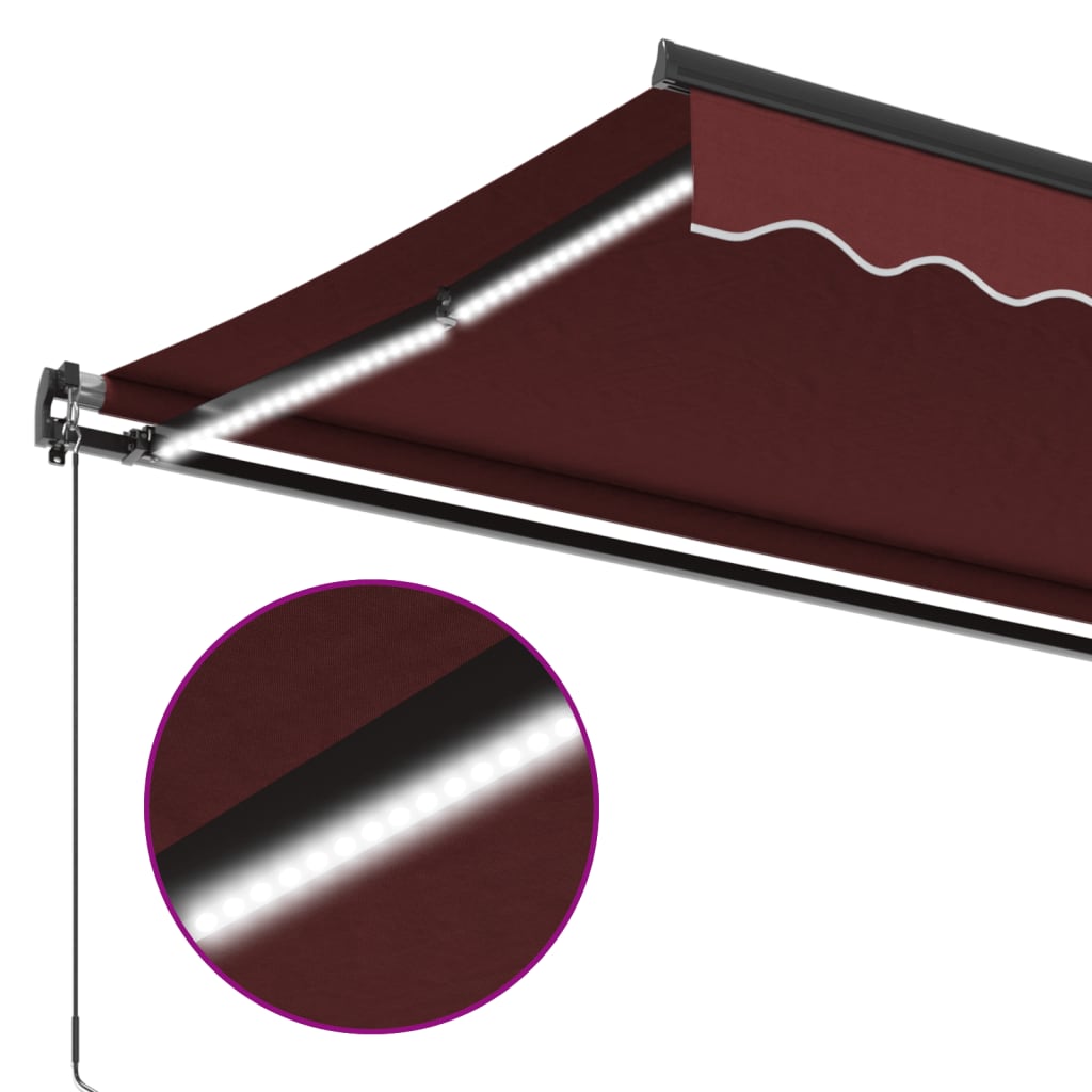 Manuell Uttrekkbar Markise Med Led Burgunder 600X350 Cm