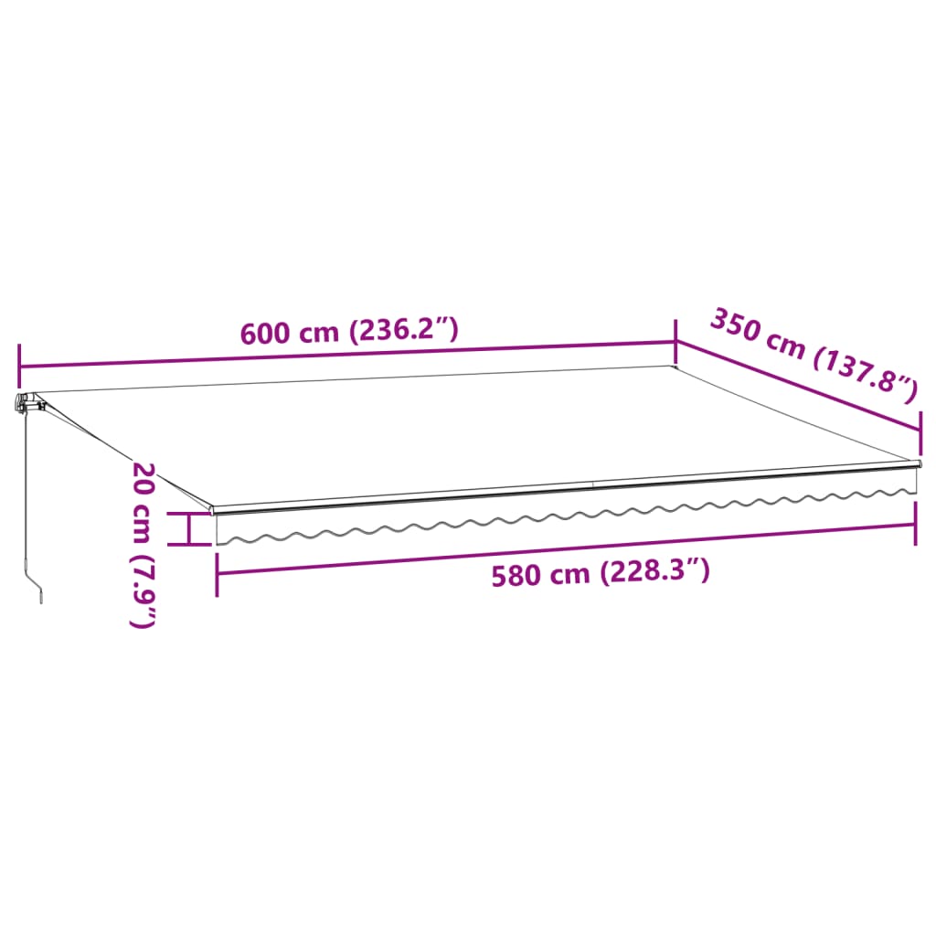 Manuell Uttrekkbar Markise Med Led Burgunder 600X350 Cm