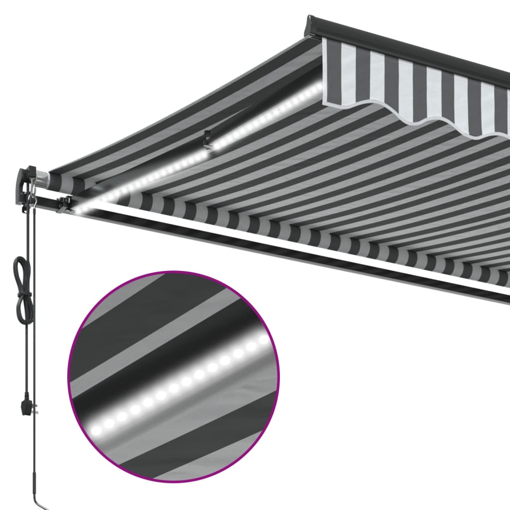 Automatisk Uttrekkbar Markise Led Antrasitt Og Hvit 450X350 Cm