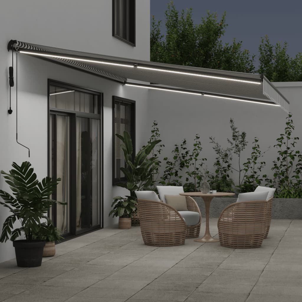 Automatisk Uttrekkbar Markise Led Antrasitt Og Hvit 600X350 Cm