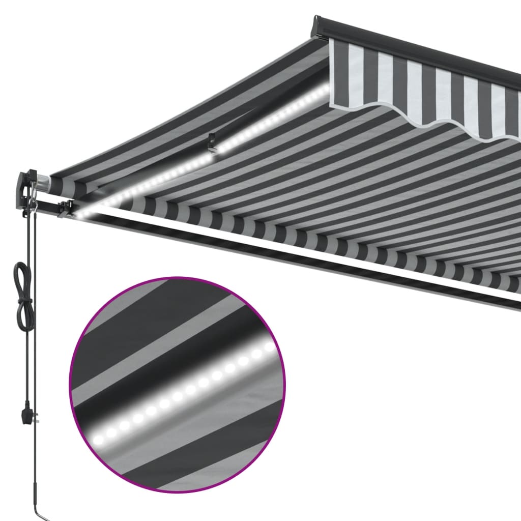 Automatisk Uttrekkbar Markise Led Antrasitt Og Hvit 600X350 Cm